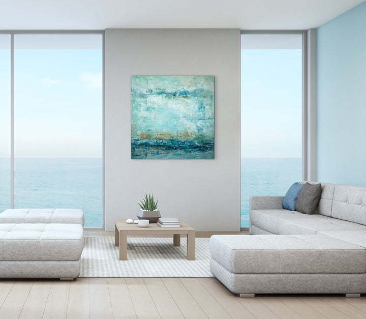 Tidal Silence – Soft Horizon, blauw abstract schilderij van Lianne de Witte”