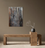 Whispers of Rain – modern abstract schilderij in bruin en grijs in galerie stijl.