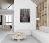 Whispers of Rain – modern abstract schilderij in bruin en grijs gemaakt door Lianne de Witte. 