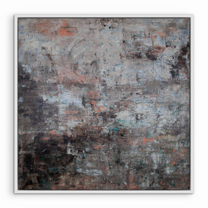 Muted Days – sober abstract schilderij met textuur met witte lijst.