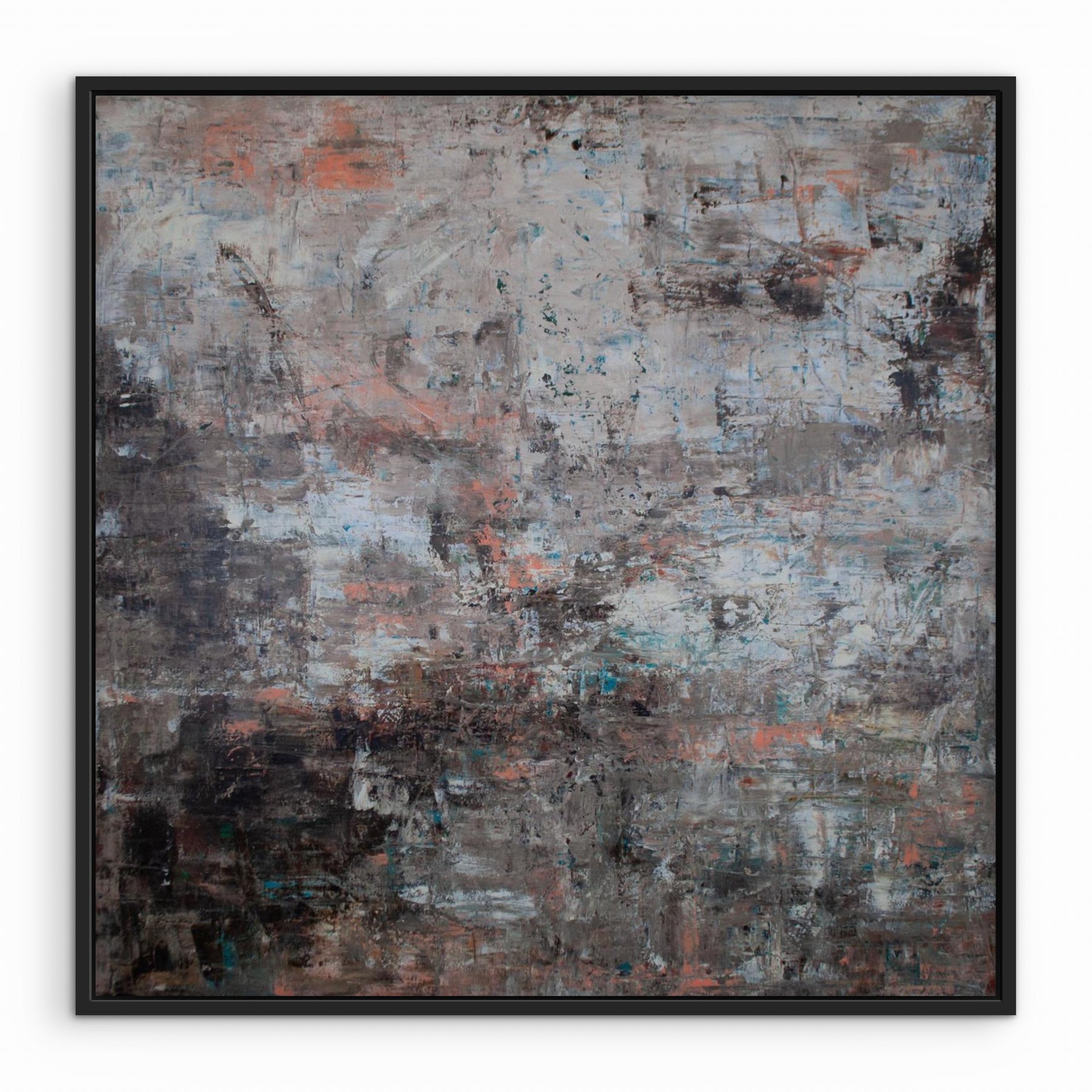 Muted Days – sober abstract schilderij met textuur met zwarte lijst. 