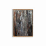 Whispers of Rain – modern abstract schilderij in bruin en grijs met een eiken lijst.