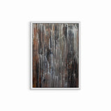 Whispers of Rain – modern abstract schilderij in bruin en grijs met witte lijst.
