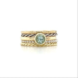 Stacking ringen met toermalijn, zilver en goud handgemaakt.
