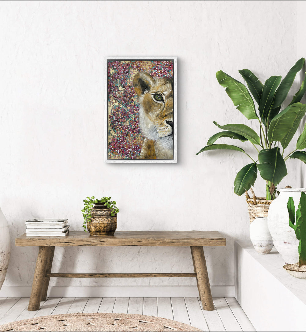 Original - Golden Grace – expressief schilderij van een leeuwin | abstract animal art