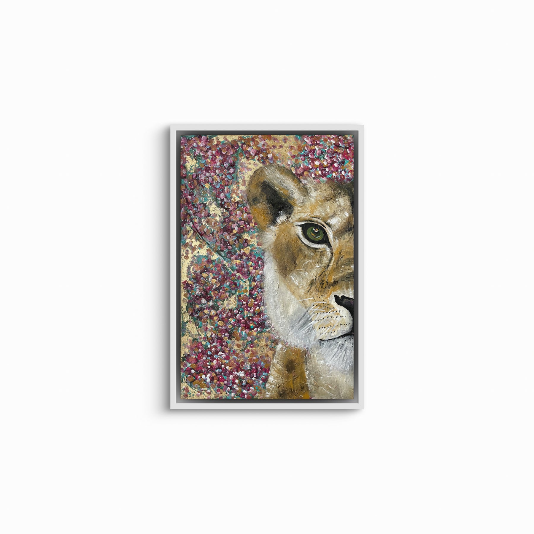 Original - Golden Grace – expressief schilderij van een leeuwin | abstract animal art. 60 x 40 cm