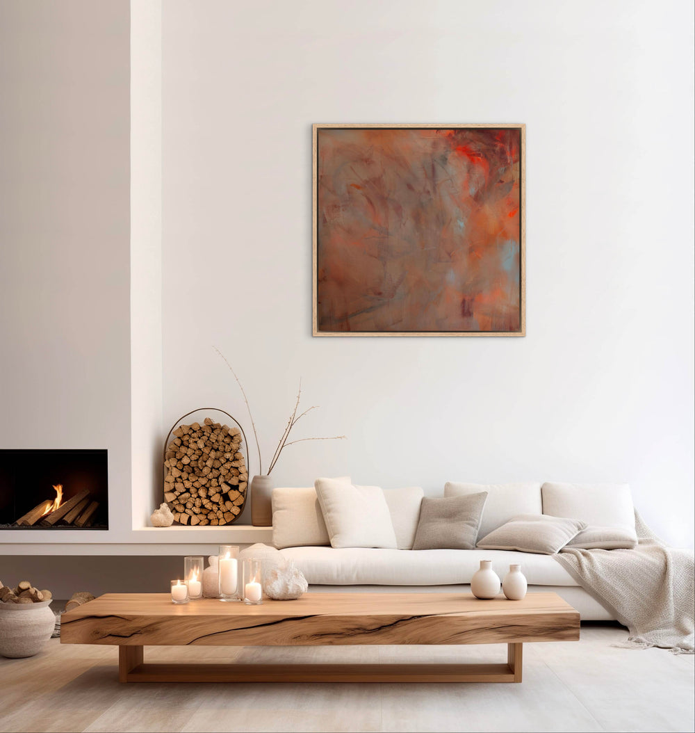 Autumn Light – canvas print van modern abstract schilderij met herfstkleuren in een minimalistisch huis. 