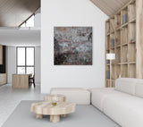 Muted Days – print van modern abstract schilderij in zachte, gedempte tinten in een Scandinavisch interieur.