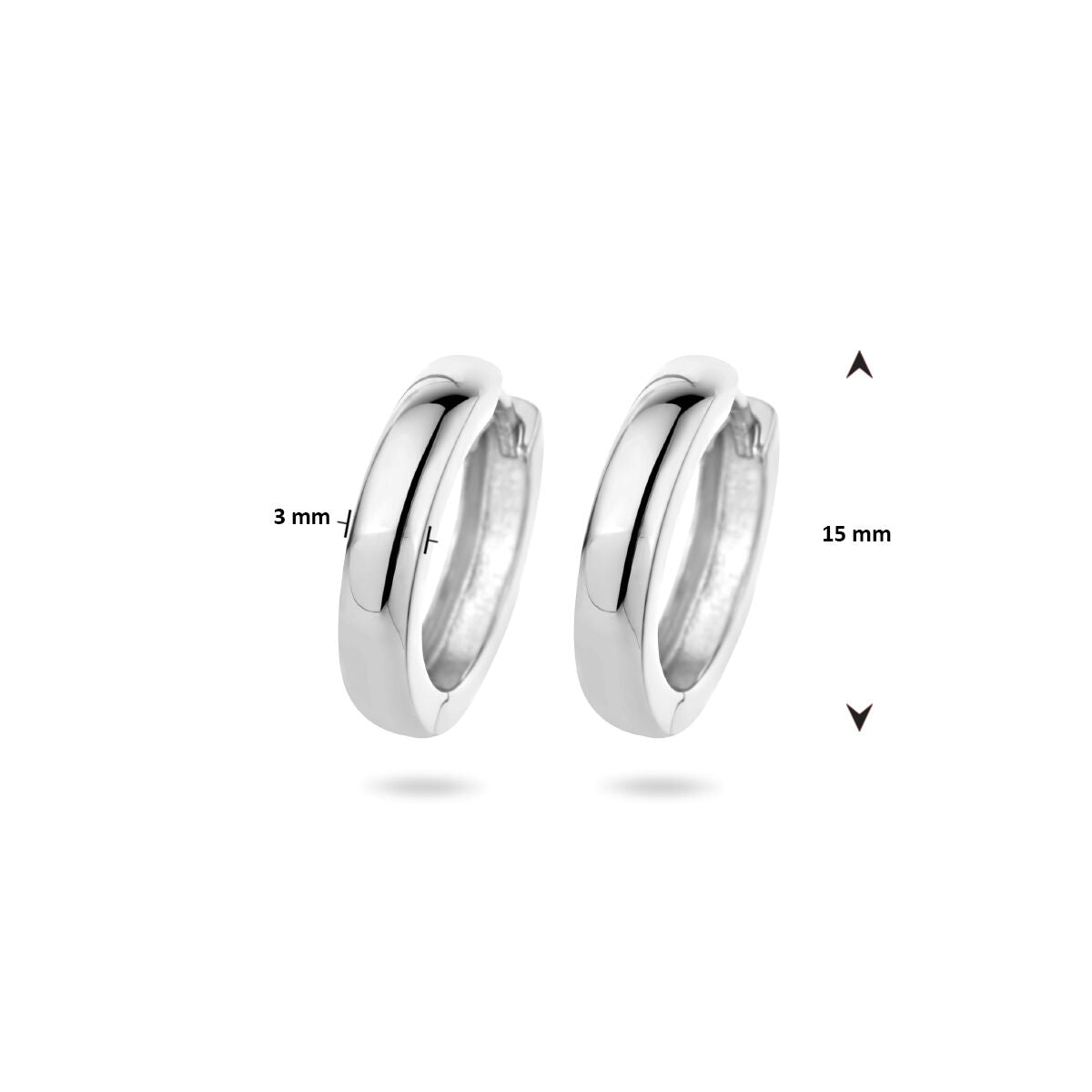 Oorringen zilver 15 mm, 3 mm breed.